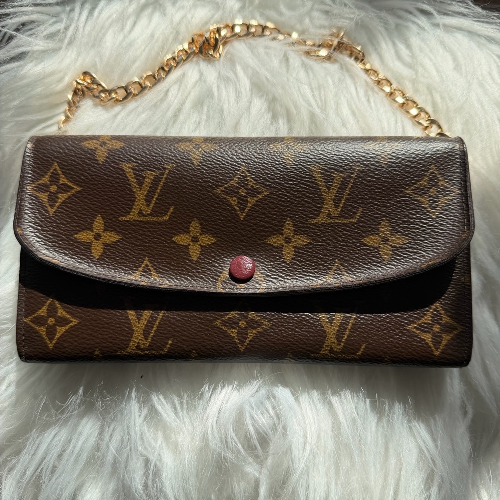 Louis Vuitton Brown Monogram Chain Wallet with Gold Chain